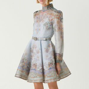 Zimmermann  Eden Paisley Linen & Silk Belted Minidress